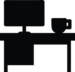 Silhouette of a desk with computer and coffee cup
