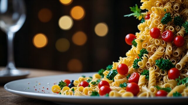 Mixed pasta served on plate masterpiece culinary experience simple food captured in gourmet dining setting showcasing authentic cuisine, artistic presentation, and tasteful atmosphere with inspiring d