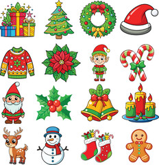 Christmas Vector Collection – Santa, Snowman, Tree, Ornaments, Gifts & Holiday Icons Set