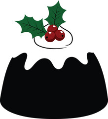 Christmas pudding with holly and berries illustration
