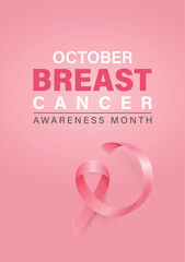 Breast Cancer Awareness Poster, Vector Illustration. October Pink Ribbon Illustration. Breast Cancer Awareness Month Vertical Banner with Silk Realistic Pink Ribbon. Health Campaign Background