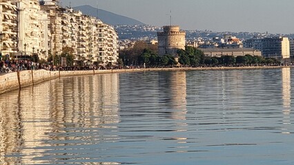 salonica thessaloniki white tower in the port greece