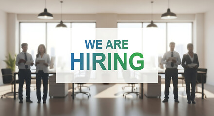 Robots Hiring Concept – Futuristic Recruitment Copy Space Poster, robot hiring, futuristic recruitment, AI hiring, recruitment poster, hiring concept, copy space design, robot workforce, digital hire
