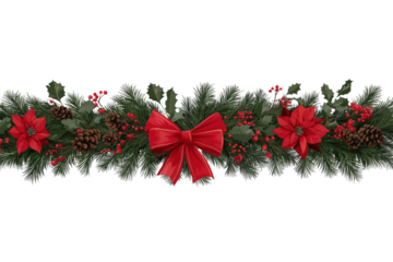 Festive Poinsettia and Pine Christmas Decoration Garland