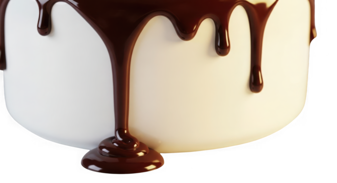 Rich dark chocolate syrup drips onto white ceramic surface closeup