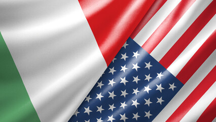 Fototapeta premium Italy and United States of America two national flags filling the entire frame, close-up view, edge-to-edge composition