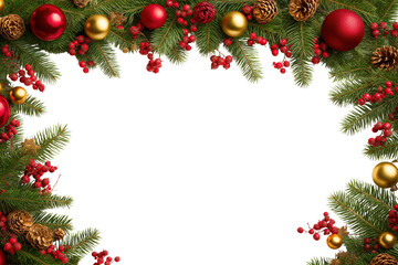 Christmas Frame with Red and Gold Ball Ornaments