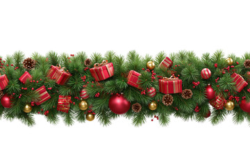 Seamless Christmas Decoration Garland with Gifts and Baubles