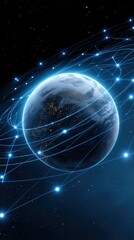 Obraz premium Earth in digital network: global connectivity and technology concept