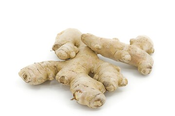 Ginger root isolated on white showing natural lines.