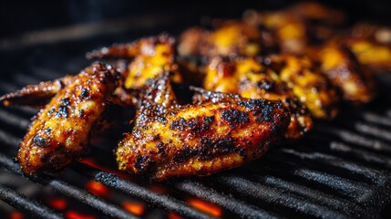 Delicious grilled chicken wings with golden crispy skin served on rustic wooden plate, perfect for bbq, summer cookouts, comfort food, and savory dinner recipes