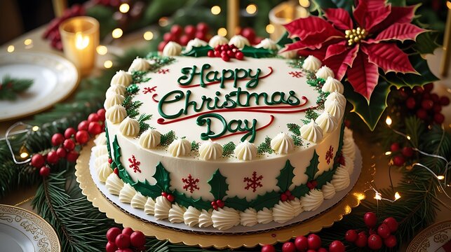 Festive christmas day cake holiday decorations illustration images