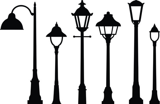 lamp post icon set silhouette style minimal vector art illustration on a white background

