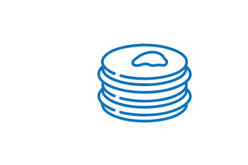 Minimalist Blue Outline Icon of Stacked Pancakes with a Pat of Butter on a White Background