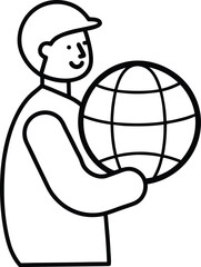 Traveler Holding Globe Minimal Line Art Vector Illustration