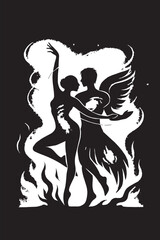 Cosmic Dancers with Angel Wings silhouette vector  with white background 