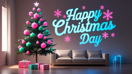 Festive christmas tree sofa neon lights wallpaper images
