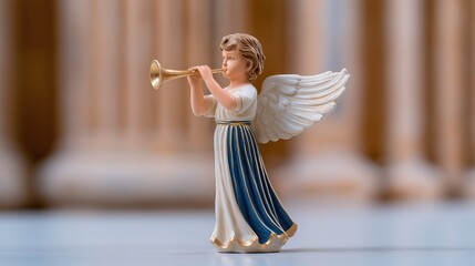 Obraz premium Porcelain Angel Playing Trumpet Holiday Figurine