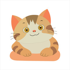  A cute ginger cat. A contented kitten lies on a pillow. Isolated vector illustration on a white background.