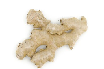 Natural ginger root presented on bright white background.