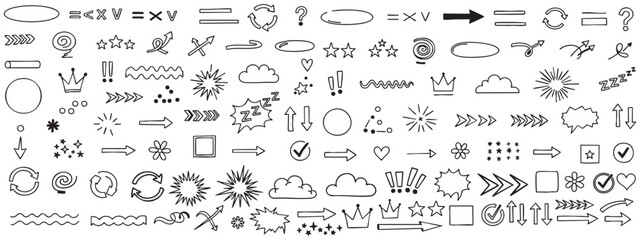 Collection of hand drawn arrows and shapes doodle art