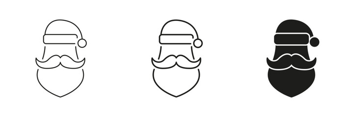 Santa Claus Face In Line, Outline, And Glyph Icon Set. Christmas, Holiday Spirit, And Festive Season Symbol Collection. Isolated Vector Illustration