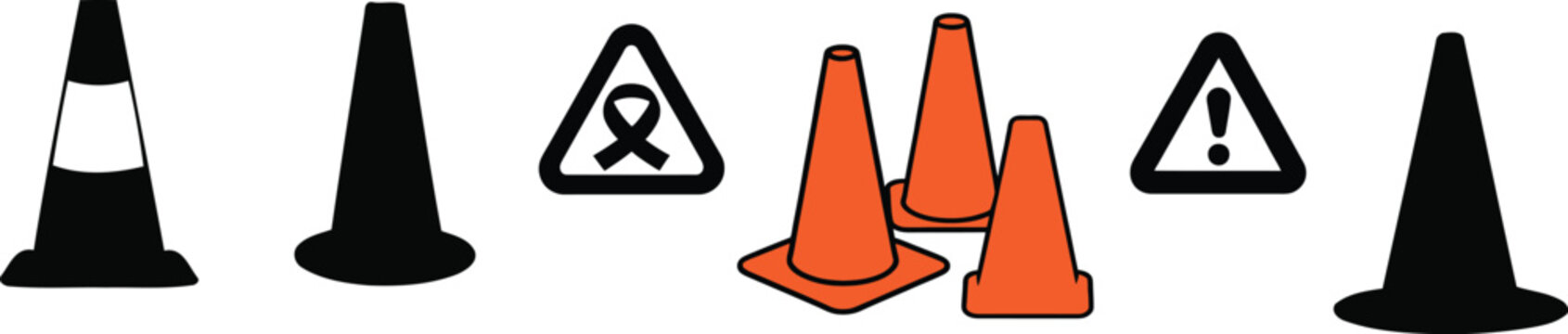 safety cones icon set silhouette style minimal vector art illustration on a white background

