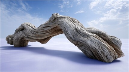 Beautiful twisted driftwood shaped by nature on a serene beach scene