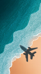 Tropical Beach With Airplane Shadow Travel Vertical Concept