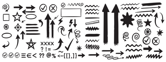 Collection of hand drawn arrows and symbols doodle art
