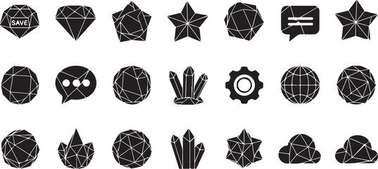 Collection of black geometric icons isolated on