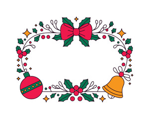 Festive Christmas Holly and Bauble Frame Vector