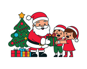 Santa Claus Giving Gifts to Children Vector