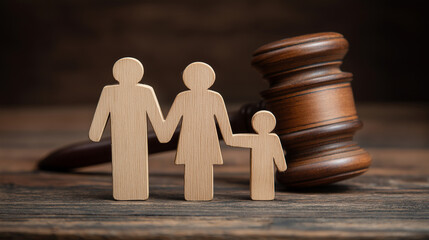 family marriage separation court gavel justice wooden figure miniature background