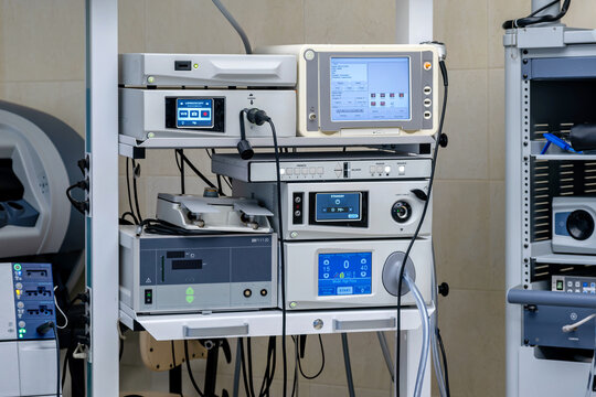 A medical equipment set up in a hospital room