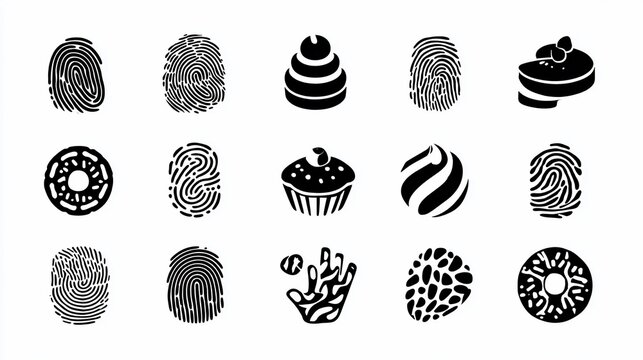 Fingerprints and desserts in a black and white abstract graphic design