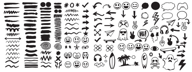 Collection of hand drawn abstract symbols and shapes