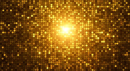 Abstract golden background with glowing particles and bright light in the center, perfect for celebrations and luxury themes