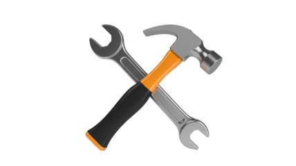 Hammer and wrench crossed, representing home repair, construction, and professional tool concepts beautifully
