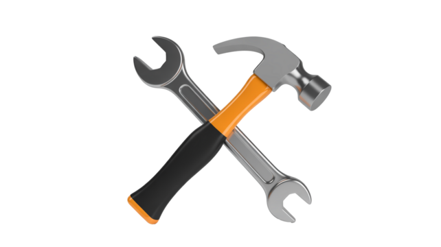 Hammer and wrench crossed, representing home repair, construction, and professional tool concepts beautifully