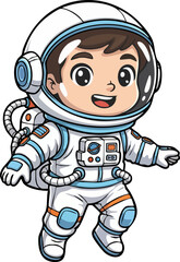 Obraz premium Cute Cartoon Astronaut Floating in Space Isolated on White