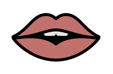 Obraz premium A close-up illustration of a woman's open mouth with pink lips and visible teeth, conveying a sense of expression or speech.