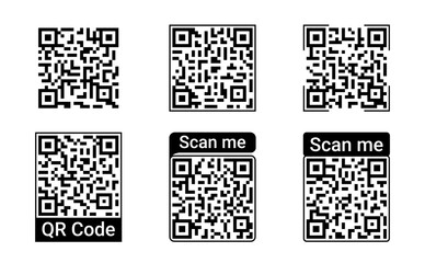 QR Code icon set. Scan me label design