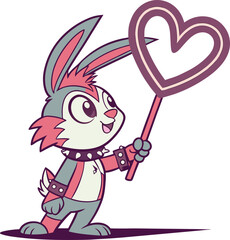 Punk rock bunny holding heart shape sign cartoon vector. (60)