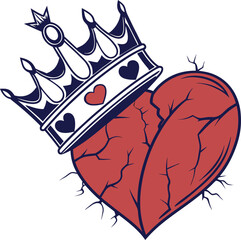 Illustration of a cracked heart with crown vector graphic (60)