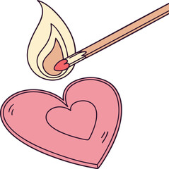 Burning match igniting a heart shape. vector illustration.  (60)