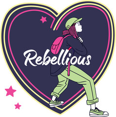 Rebellious girl in heart shape, colorful vector illustration  (60)