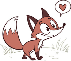 Cartoon fox with heart bubble. fox with love expression. (60)