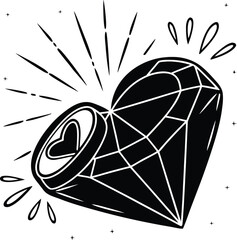 Heart shaped diamond ring illustration icon. (60 characters)