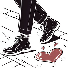 Feet walking near a heart on a sidewalk - illustration (60)